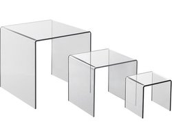 Acryldisplay 3-traps set van glashelder acryl - set van 3 - hoogte: 100 mm, 150 mm, 200 mm