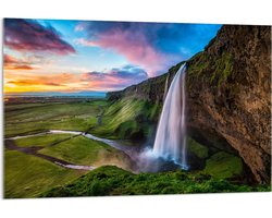Acrylglas - Hoge Berg met Watervallen - 120x80cm Foto op Acrylglas (Wanddecoratie op Acrylglas)