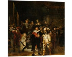 Acrylglas - Oude Meesters - Nachtwacht, Schutters van wijk II, Rembrandt van Rijn - 100x100cm Foto op Acrylglas (Wanddecoratie op Acrylglas)