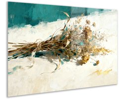 Acrylglas schilderij - Pampasgras - Droogbloemen - Japandi - Gouden woondecoratie - Muur decoratie slaapkamer - Woonkamer accessoires - Crème - Modern - 60x40 cm
