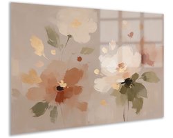 Acrylglas schilderij - Plexiglas bloemen - Botanicals - Glasschilderij - Lente - Decoratie slaapkamer volwassenen - Romantisch - Modern - Wanddecoratie taupe - 120x80 cm