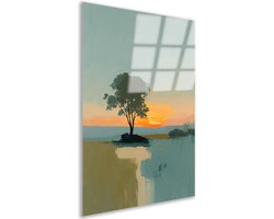 Acrylglas schilderij - Woonkamer - Bomen - Zonsondergang wanddecoratie - Japandi - Hal accessoires - Woondecoratie - Muurdecoratie modern - 30x45 cm