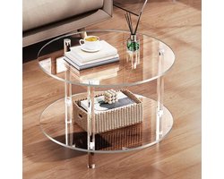 Acrylic Coffee Table, Round Center Table, 15.75x15.75in Modern Home Furniture, Authentic Double Layer Design, Aesthetic Decoration Style for Home, Studio, Hotel