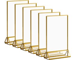 Acrylic Gold Sign Holders 5 x 7 Inch - 5x7 Vertical Clear Photo Frames met Gold Edges - Dubbelzijdige Tafel Menu Display Stand voor Restaurant Signs en Wedding Table Numbers - 6 Pack