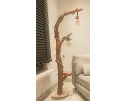 Actie ! Houten boomstam lamp vloerlamp handgemaakt lamp landelijk industrieel model LOTUS incl. Rustieke lampen