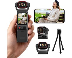 Action Cam 4K - 6-assige stabilisatie videocamera, vlog, live view-display, vlogcamera, wifi, 160° groothoek, draaibare lens en 3000 mAh batterij voor fietsen, vlogging, reizen en outdooractiviteiten