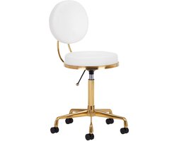 Active Shop Salonkruk Verstelbaar met Rugleuning en Wielen – Goud Wit – Beauty & Kapperskruk