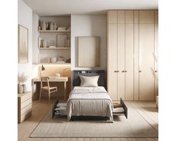 ACXIN Eenpersoonsbed Bed met Opbergruimte 2 Laden Metalen Frame Modern Slaapkamer Gastenkamer - 90x200 cm - Donkergrijs