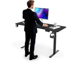 ACXIN Elektrisch Verstelbaar Bureau met Type-C Laadpoort - Zit Sta Bureau met Memoryfunctie - Bekerhouder en Koptelefoonhaak - 160x60cm - Zwart