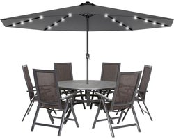 ACXIN handmatige parasol - 300 cm - donkergrijs - kantelbaar - met LED‑verlichting