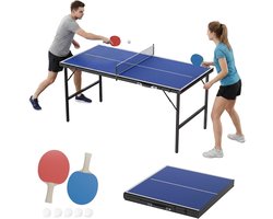 ACXIN Inklapbare Mini Tafeltennistafel 152.5x76 cm - 12mm MDF Blad - Metalen Frame - Complete Pingpong Set met 2 Bats, 5 Ballen, Net en Tas - Compact, Draagbaar, Indoor & Overdekt Outdoor -Blauw