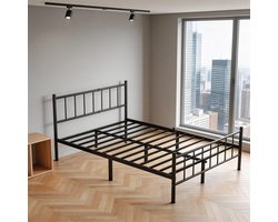 ACXIN Metalen Bed 140x200 cm met Hoofdbord en Metalen Lattenbodem - Stevig Bedframe van Metaal - Belastbaar tot 250 kg - Logeerbed en Tienerbed voor Slaapkamer en Gastenkamer