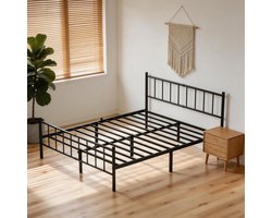 ACXIN Metalen Bed 160x200 cm met Hoofdbord en Metalen Lattenbodem - Stevig Bedframe van Metaal - Belastbaar tot 250 kg - Logeerbed en Tienerbed voor Slaapkamer en Gastenkamer