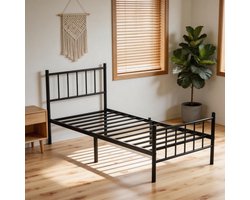 ACXIN Metalen Bed 90x200 cm met Hoofdbord en Metalen Lattenbodem - Stevig Bedframe van Metaal - Belastbaar tot 200 kg - Logeerbed en Tienerbed voor Slaapkamer en Gastenkamer