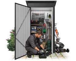 ACXIN Metalen Tuinhuis - Weerbestendige Gereedschapsschuur - Schuin Dak & Ventilatie - Afsluitbare Tuinopslag - 108x91x185 cm - Zwart