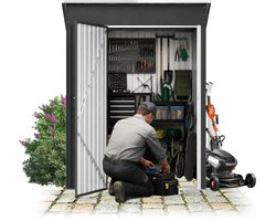 ACXIN Metalen Tuinhuis - Weerbestendige Gereedschapsschuur - Schuin Dak & Ventilatie - Afsluitbare Tuinopslag - 150x91x185 cm - Zwart