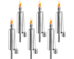 ACXIN Tuinfakkels RVS - Oliefakkels Voor Buiten Met Lampendocht - 6 Stuks 115 cm 330 ml