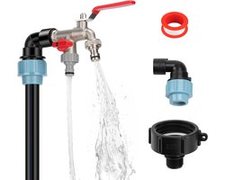 Adapter met zwanenhals messing kraan, IBC zwanenhals 3/4 inch uitloopkraan, 1000 l IBC afvoerkraan, regenton S60 x 6, voor 1000 l waterkraan, regenton, kogelkraan 3/4 inch