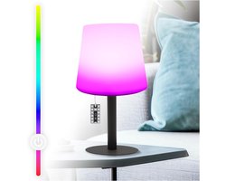 Addliving solide draadloze LED Tafellamp "Multi Color" 3236 - Meerdere lichtkleuren - Trekkoord - Oplaadbaar via USB-C - Voor binnen en buiten - 15cm Ø x 28cm - Zwarte voet/witte kap