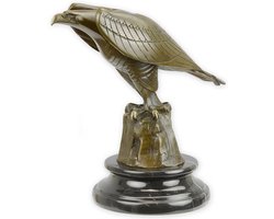 Adelaar - Bronzen Beeld - Art Deco - Brons Sculptuur - Roofvogel Decoratie - Marmer Sokkel - 21x12x21