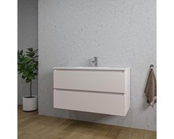 Adema Chaci Badkamermeubelset - 100x46x57cm - 1 keramische wasbak wit - 1 kraangat - 2 lades - mat cotton (beige)