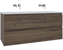 Adema Chaci Badkamermeubelset - 120x46x57cm - 2 keramische wasbakken wit - zonder kraangaten - 2 lades - noten (hout)