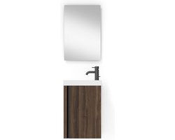 Adema Chaci Fonteinkast set - 40x55cm - onderkast - wastafelblad - spiegel - noten