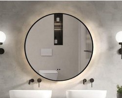 Adema Lonato Badkamerspiegel - rond - diameter 80cm - indirecte LED verlichting - spiegelverwarming - infrarood schakelaar - mat zwart