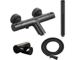 Adema Sparkle 2.0 thermostatische bad-/douchekraan - staafhanddouche en houder - incl. doucheslang - mat zwart