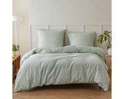 Ademend Half-Linnen Dekbedovertrek Set met Kussensloop, Oeko-Tex, Mint Groen, Diverse Maten