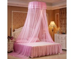 Ademend Klamboe 360 ° Hemelbed Gordijn - Opvouwbaar Prinses Kant Stijl Slaapkamer Decoratie - Dames voor Thuis (Roze)