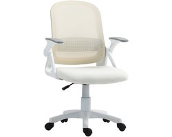Ademende bureaustoel van mesh - Ergonomische draaistoel met inklapbare armleuningen en lendensteun - Wit
