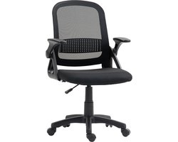 Ademende mesh-bureaustoel, ergonomische draaistoel met neerklapbare armleuningen en lendensteun, zwart