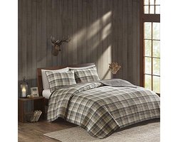 Ademende Sprei en Beddengoed Set voor Cal King Bed - Katoen, Geruite Tan/Bruin