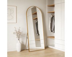 ADFBL Boogspiegel 164x54 cm Goud - Staande Passpiegel & Wandspiegel - Elegante Vloerspiegel met Gouden Rand - Romantisch & Vintage Design - Pas Spiegel voor Slaapkamer