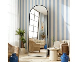 ADFBL Boogspiegel 164x54 cm Zwart - Staande Passpiegel & Wandspiegel - Elegante Vloerspiegel met zwart Rand - Romantisch & Vintage Design - Pas Spiegel voor Slaapkamer