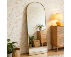 ADFBL Boogspiegel 177x77 cm Goud - Staande Passpiegel & Wandspiegel - Elegante Vloerspiegel met Gouden Rand - Romantisch & Vintage Design - Pas Spiegel voor Slaapkamer