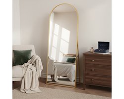ADFBL Boogspiegel Goud 165x60 cm - Vrijstaande Passpiegel & Wandspiegel | Halfrond Aluminium Frame Veiligheidsglas