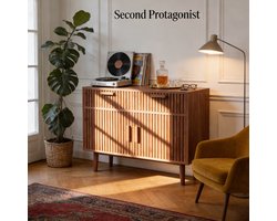 ADFBL Dressoir van Massief Hout - 100x35x80cm - Modern Buffetkast voor Woonkamer & Keuken - Kast met Lades & Deuren - Soft-Close Systeem - Skandinavisch Design met Unieke Houtnerf