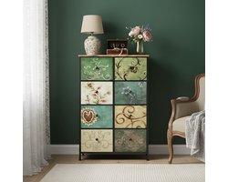 ADFBL Hoge Ladekast Industrieel met 8 Stoffen Lades - Vintage Design Houtlook | Smalle Commode voor Hal