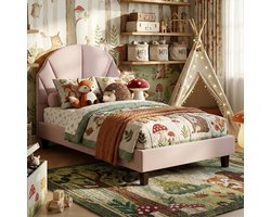 ADFBL Kinderbed Fluweel Roze 90x200 cm - Eenpersoonsbed met Verstelbaar Hoofdeinde | Meisjesbed Schelp Design