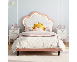 ADFBL Kinderbed Wolk Roze 90x200 cm - Gestoffeerd Meisjesbed met RGB LED Verlichting | PU Leer & App Control