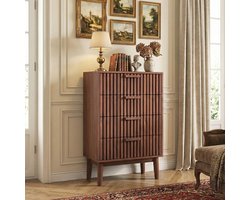 ADFBL ladekast met 6 laden - 60x34x91cm - Hoge ladekast in eikenkleur - Smalle kast met geribbelde constructie - Moderne stijl - Geschikt voor slaapkamer en woonkamer - Multifunctionele opbergkast