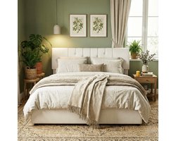 ADFBL Ottomaans Bed 140x200 Crème - Teddy Bed met USB-C & Opbergruimte | Verstelbaar Hoofdbord