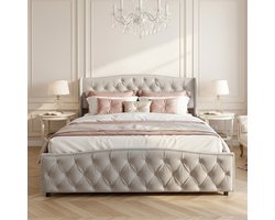 ADFBL Ottomaans Bed 160x200 cm Grijs - Gestoffeerd Bed met Opbergruimte | Gecapitonneerd Fluweel