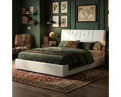 ADFBL Ottomaans Bed 160x200 Crème - Teddy Bed met USB-C & Opbergruimte | Verstelbaar Hoofdbord