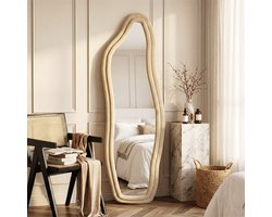 ADFBL Passpiegel Golf 140x45 cm Goud - Fluwelen Lijst | Staande Decoratieve Spiegel Wavy Design