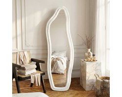 ADFBL Passpiegel Golf 140x45 cm Wit - Fluwelen Lijst | Staande Decoratieve Spiegel Wavy Design