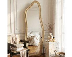 ADFBL Passpiegel Golf 160x50 cm Goud - Fluwelen Lijst | Staande Decoratieve Spiegel Wavy Design