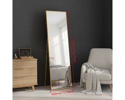 ADFBL Passpiegel Goud 140x40 cm - Smalle Vrijstaande Spiegel & Wandspiegel | Modern Aluminium Frame